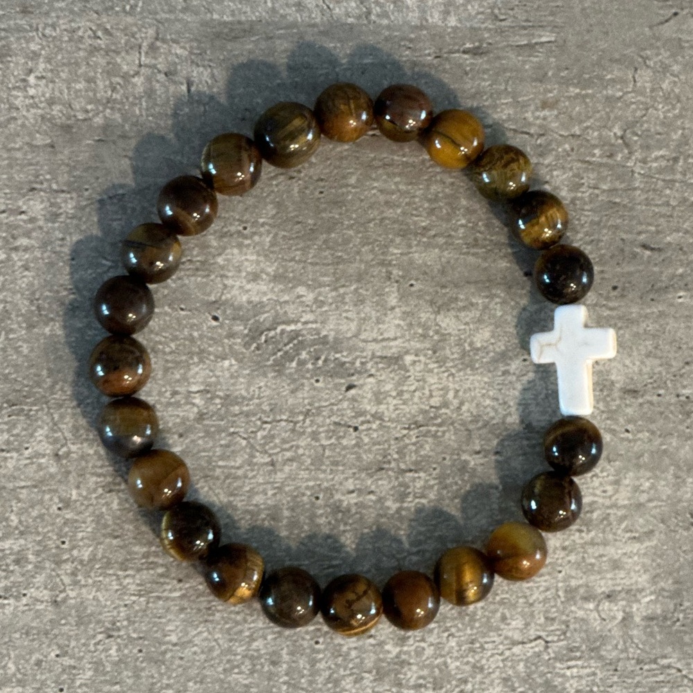Tiger Eye & Howlite Cross Bracelet